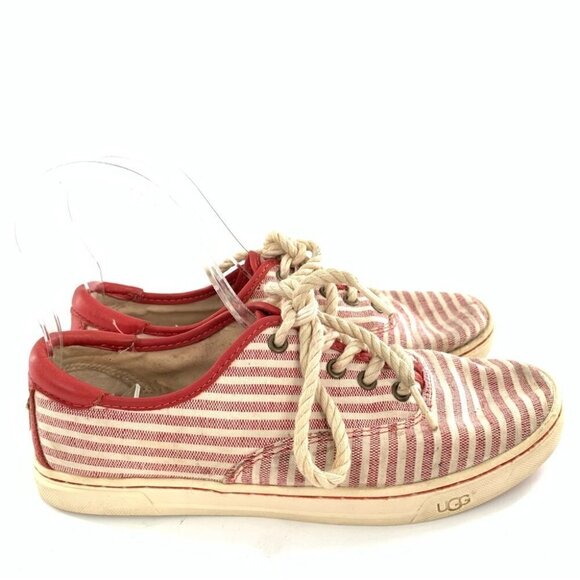 Ugg Australia womens sneakers size 6 37 red canvas striped lace up nautical - Picture 1 of 13